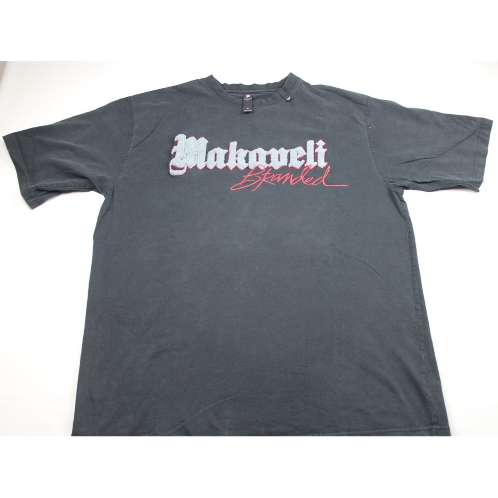 Vtg Makaveli Men's XL Black Graphic Logo Print Crew Neck Short Sleeve Y2K